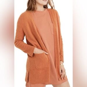 Madewell Kent Wool Blend Sweater | Warm Tangerine Open Cardigan | Size XS